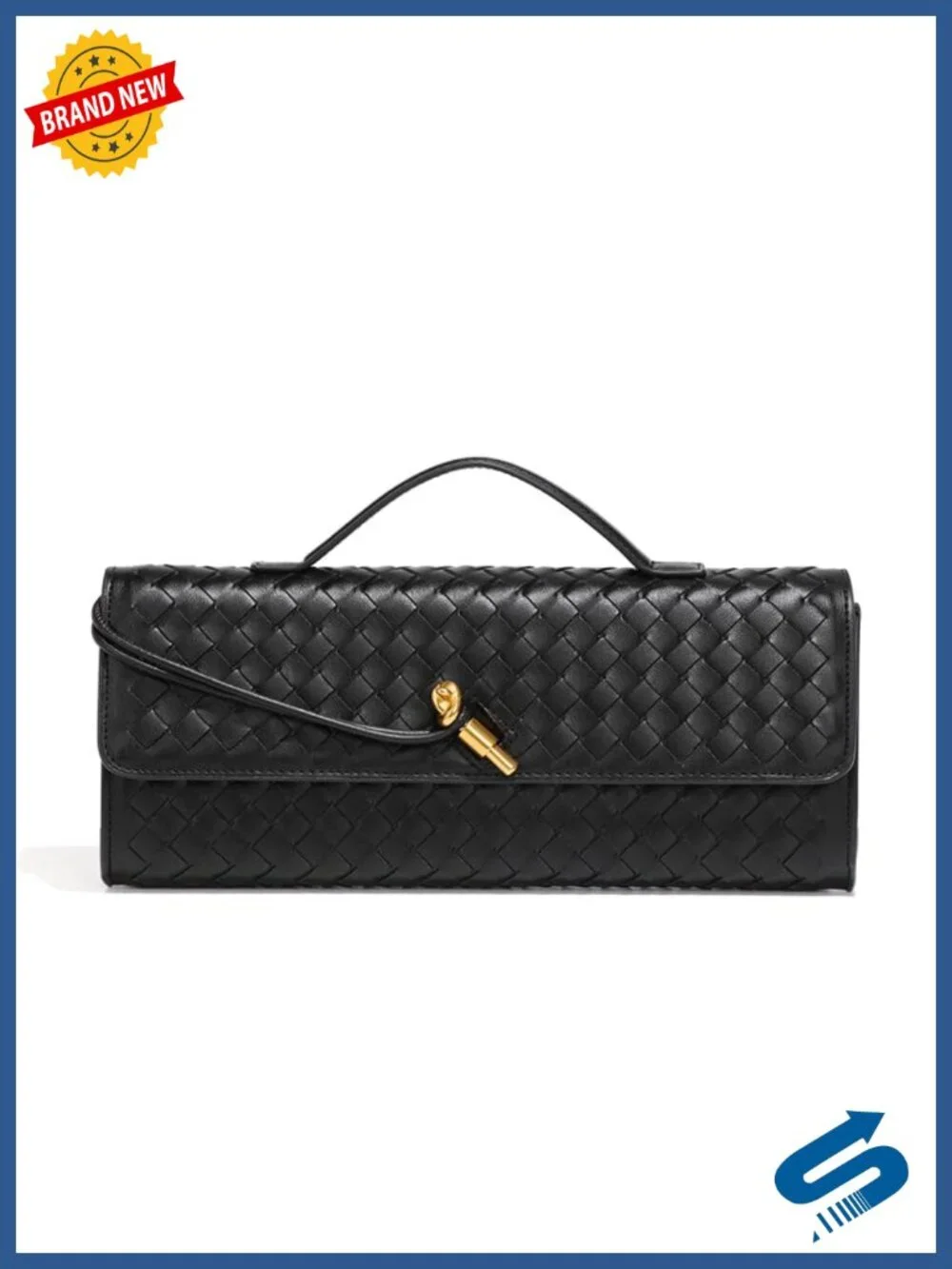 Woven Faux Leather Crossbody Satchel Clutch with Adjustable Strap